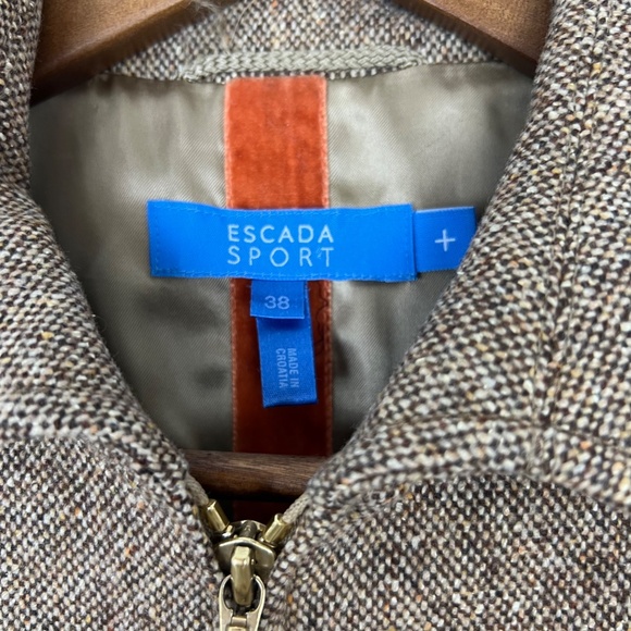 Escada Sport Brown Tan Tweed Jacket Wool Silk Blend Elbow Patches Size 38 - Picture 7 of 12